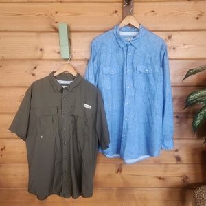 Megellan 💙 Lot 2 Fishing Shirts SS Laguna Madre LS Mag Wick Loose Western Large